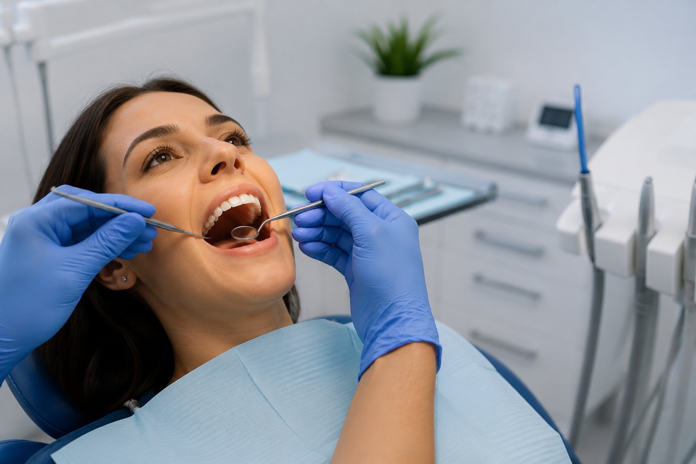 Paciente sonriendo durante una revisión dental en la Clínica Dental Dr. José Manuel Díaz